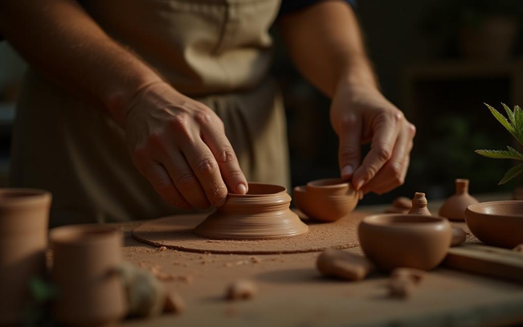 Artigiano che lavora argilla naturale nel laboratorio di Roma